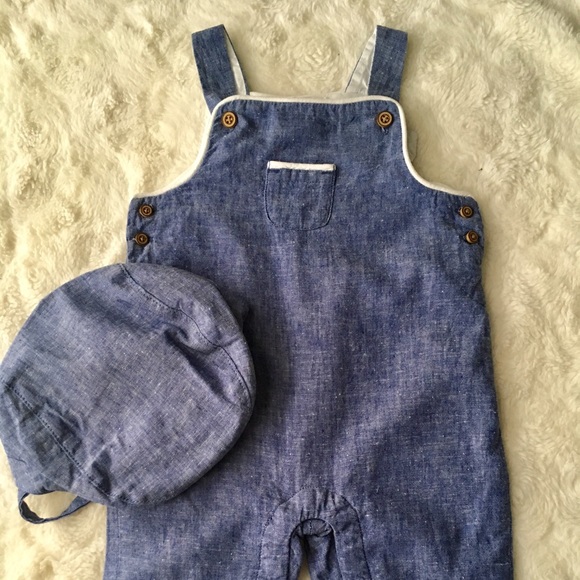 Janie and Jack Set overalls newsboy hat button up - Picture 5 of 6